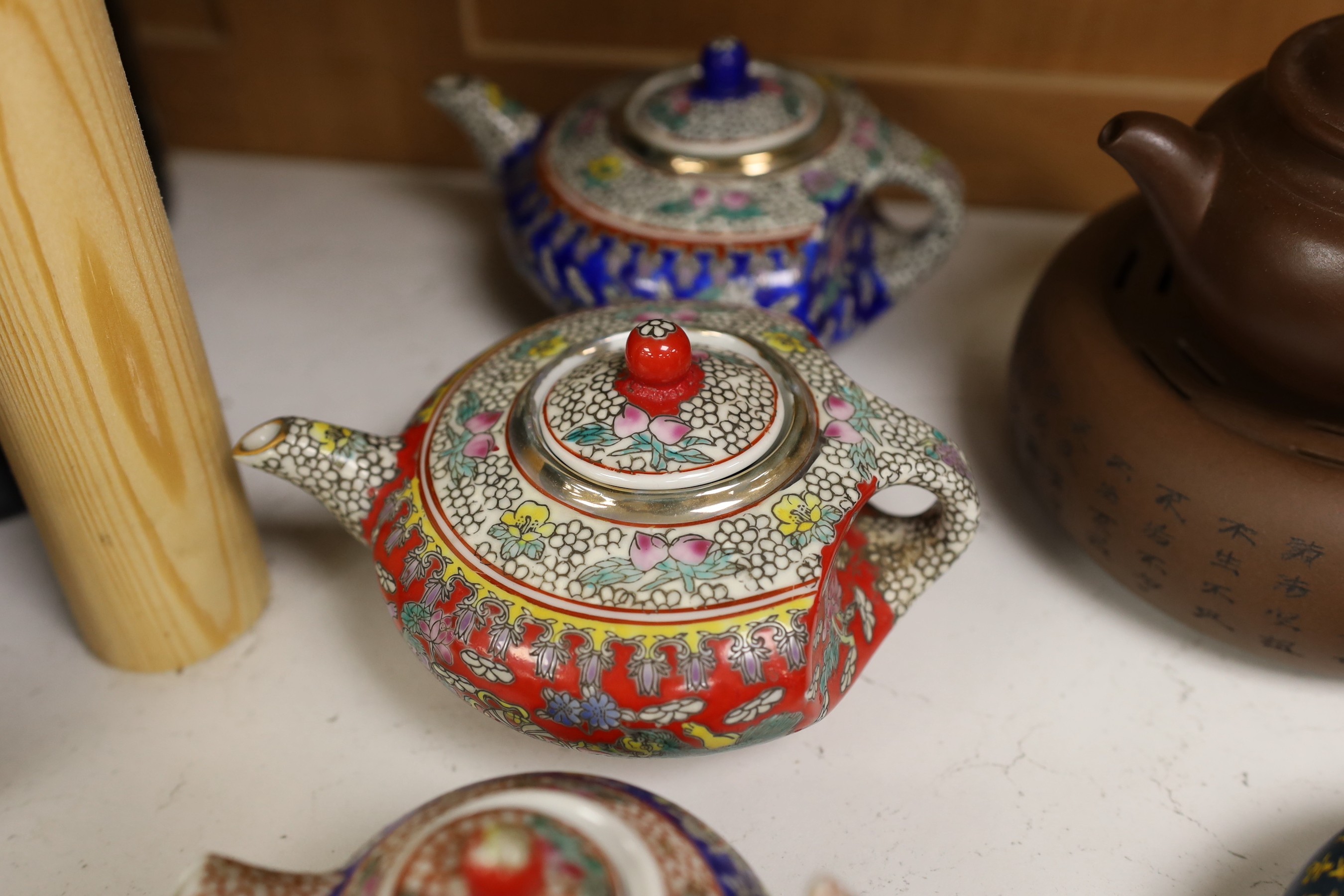 Six assorted Chinese teapots, one with stand and mixed ceramics